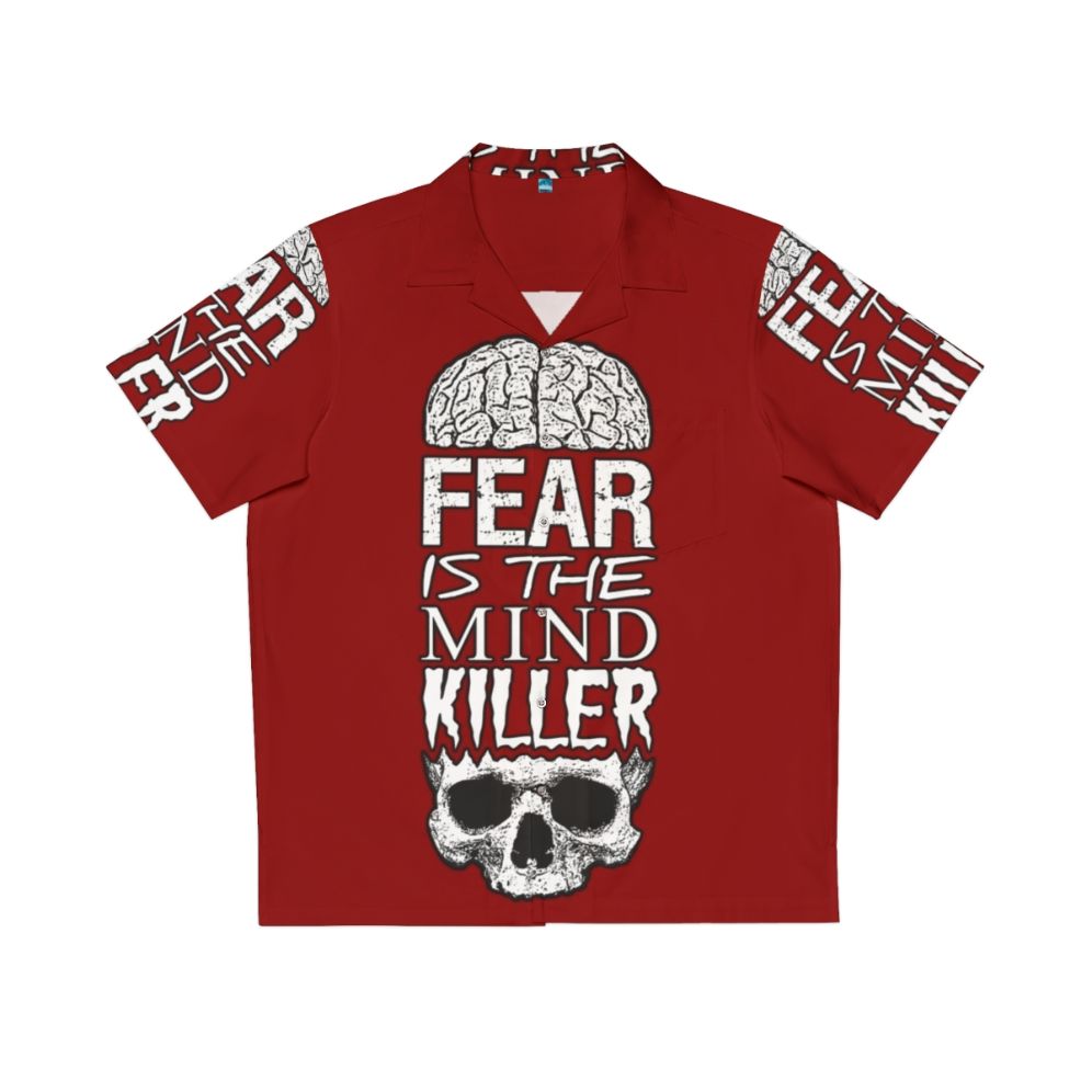 Fear Is The Mind Killer Hawaiian Shirt featuring a skull and dune-inspired design