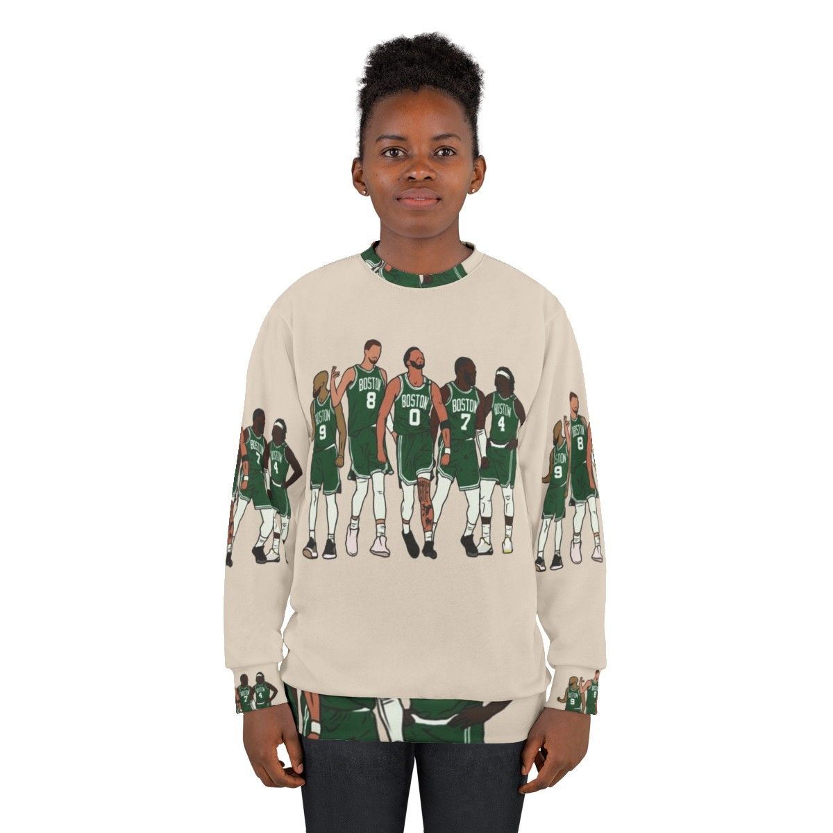 Boston Celtics Big 4 Sweatshirt featuring Kristaps Porzingis, Jrue Holiday, Jayson Tatum, and Jaylen Brown - women