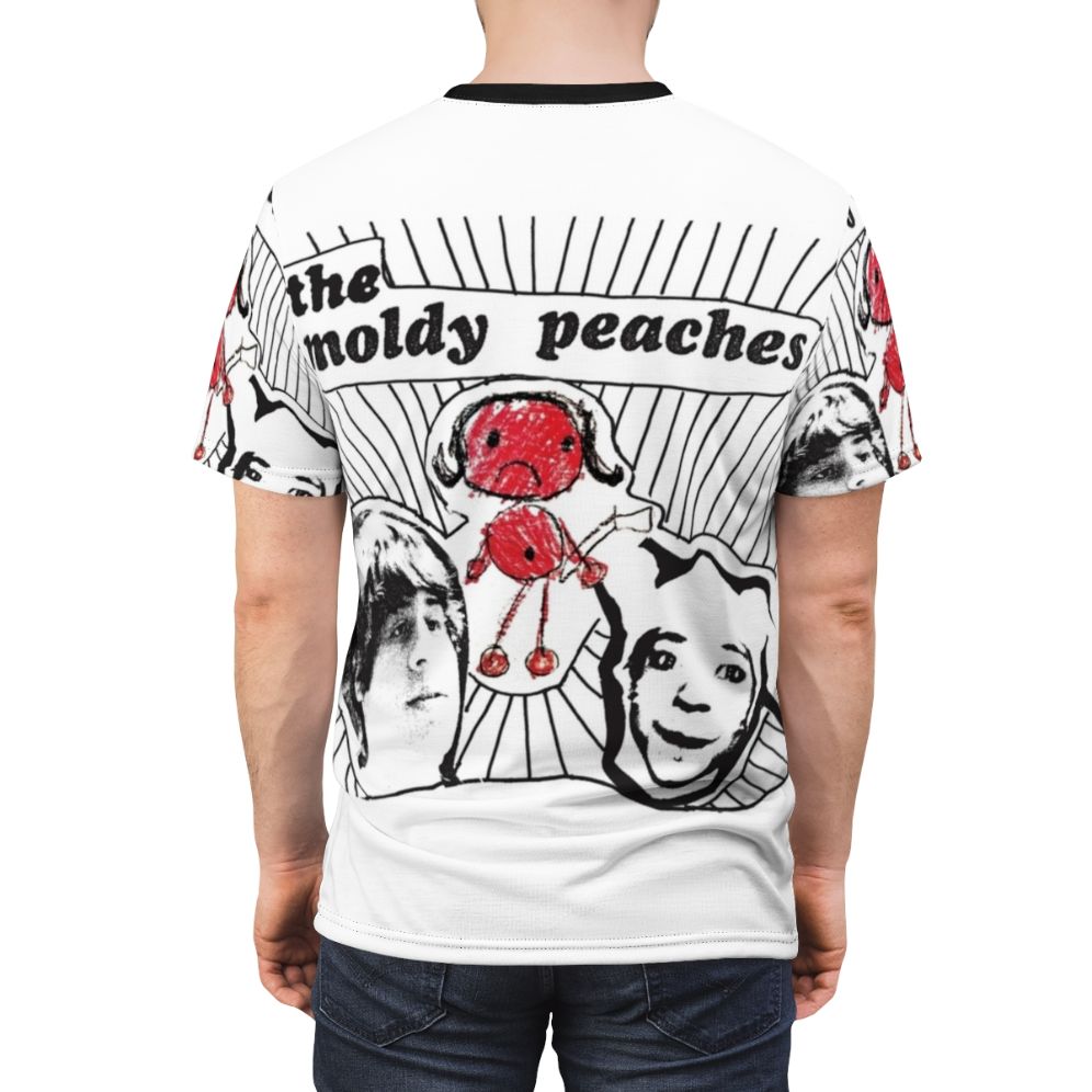 Artistic graphic design featuring the Moldy Peaches indie music band logo on a high-quality t-shirt - men back