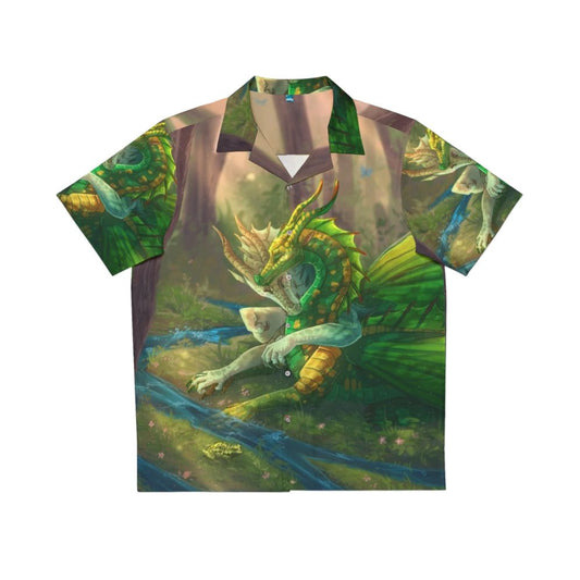 Sundew and Willow 'Wings of Fire' Hawaiian Shirt with Floral and Dragon Motif