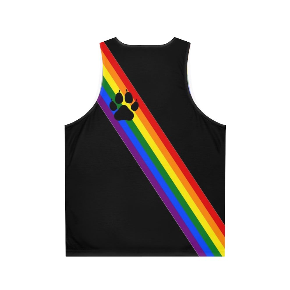 Unisex rainbow pup sash tank top for LGBTQ+ pride - Back