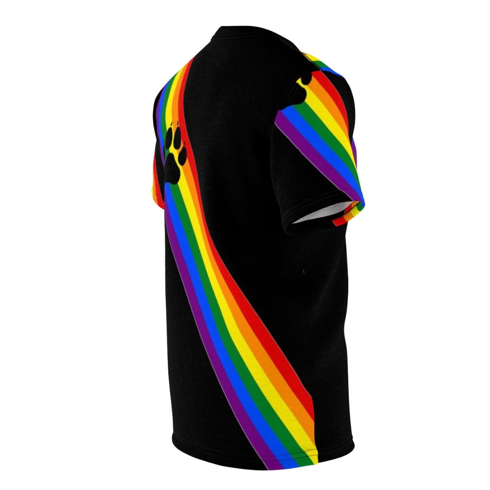 Rainbow-colored t-shirt with a playful puppy design, perfect for LGBTQ+ pride and role-play activities. - men right