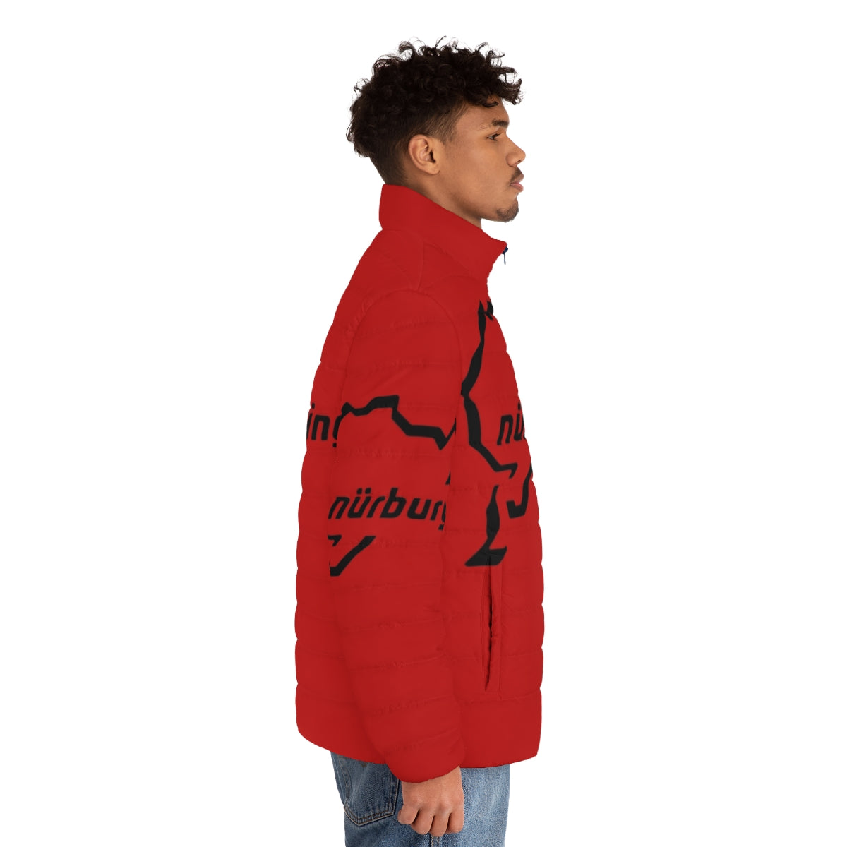 Puffer jacket with Nürburgring and high-performance car graphics - men side right