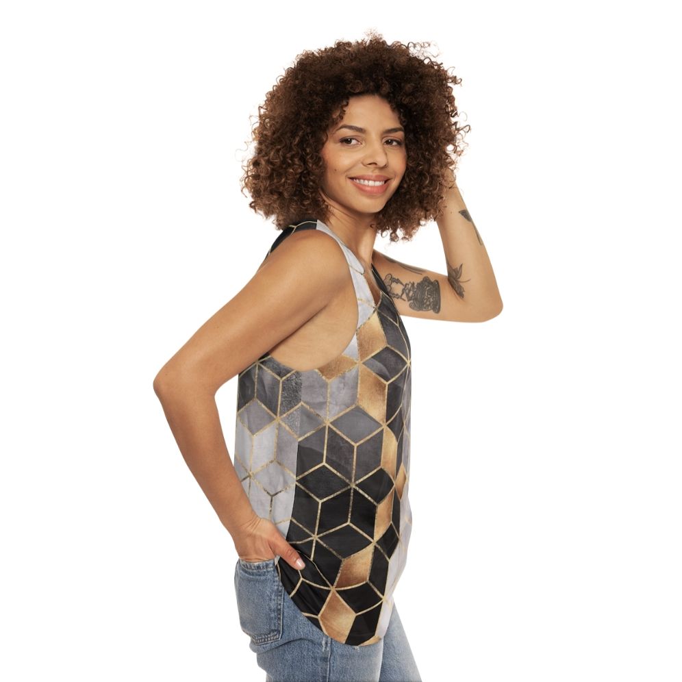 Geometric cubed pattern unisex tank top - women side