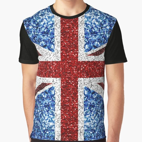 UK flag t-shirt with faux glitter and sparkles