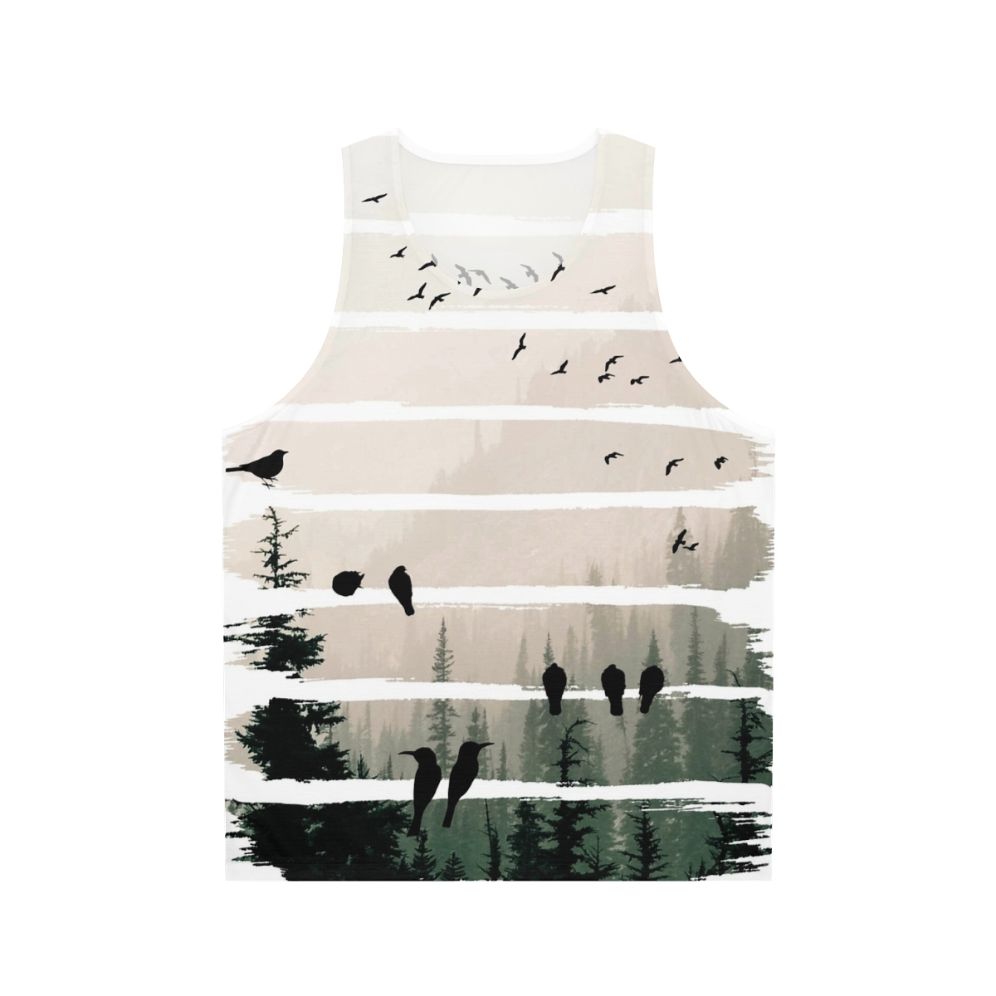 Unisex tank top with birds watching birds at sunset