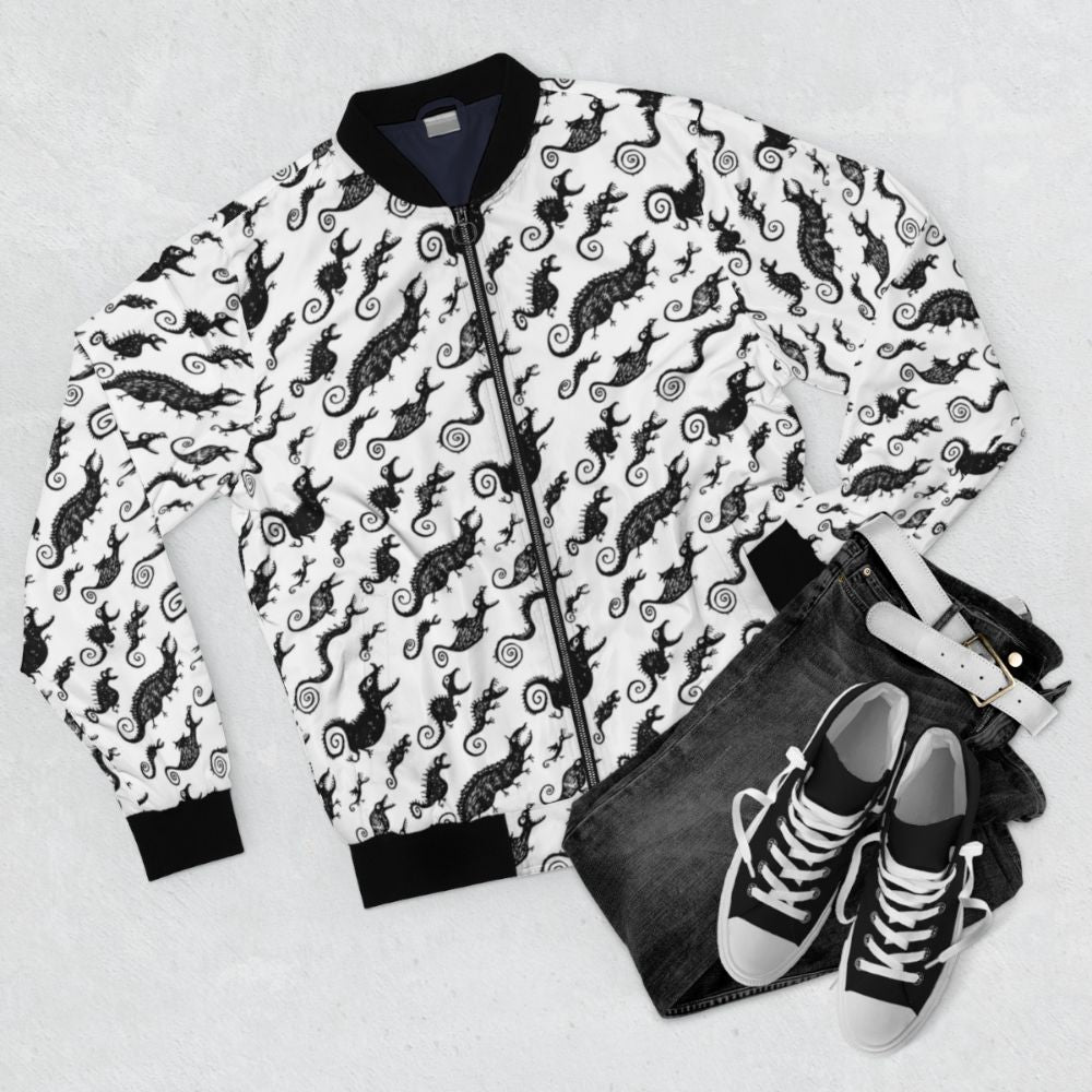 Ink monster and creature pattern bomber jacket - Flat lay