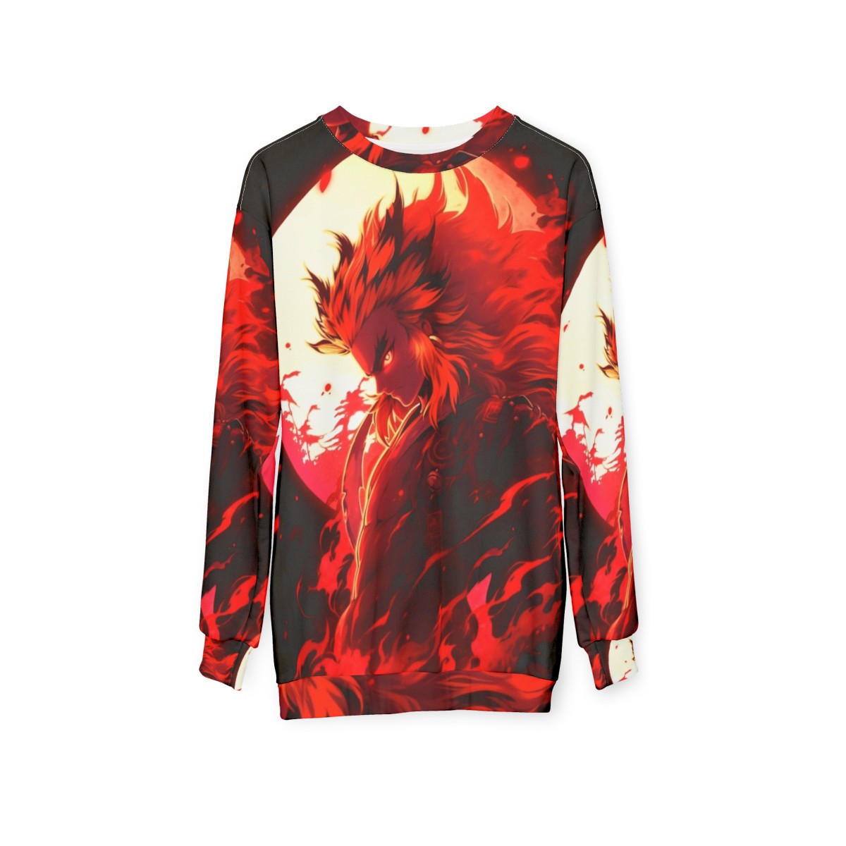 Flame Slayer Demon Sweatshirt with Rengoku Anime Inspired Graffiti Design - hanging