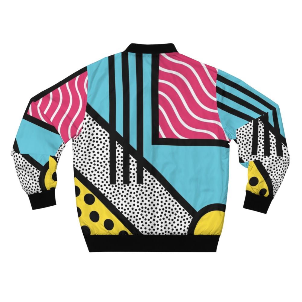 Abstract 80s Memphis pop art style graphics printed on a colorful and trendy bomber jacket. - Back