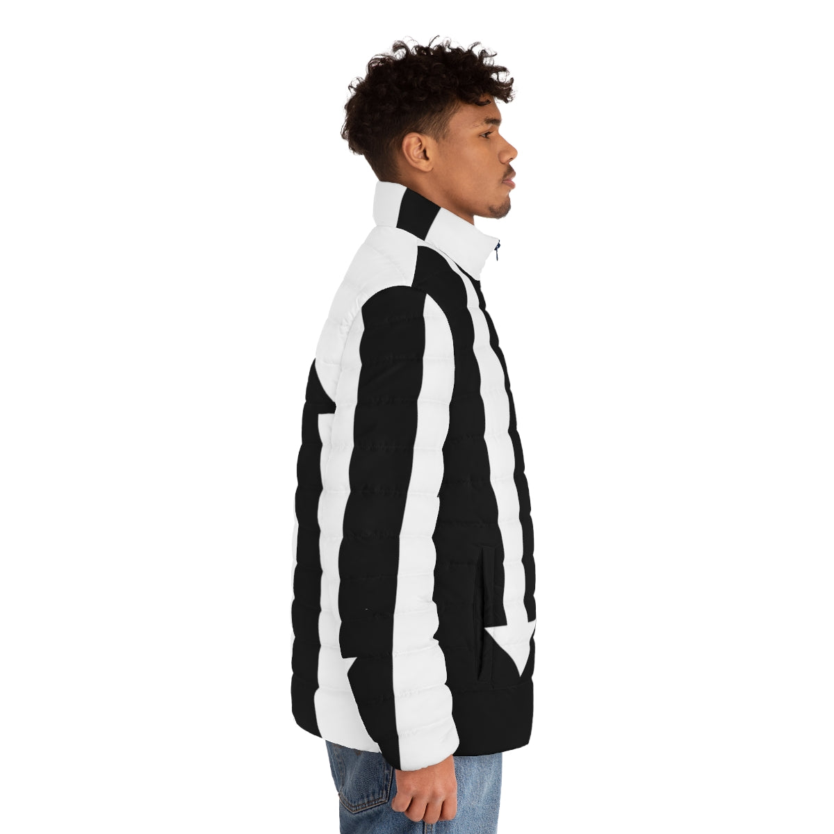 Mod Arrows Puffer Jacket - Stylish Black and White Puffer Jacket for Retro-Inspired Streetwear - men side right