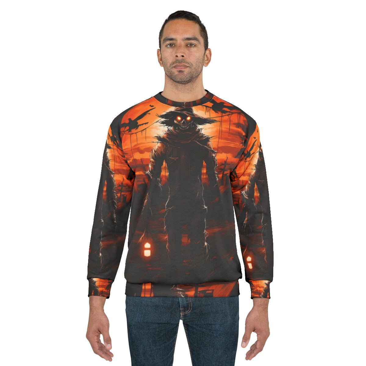 Terrifying full moon and scarecrow halloween sweatshirt - men