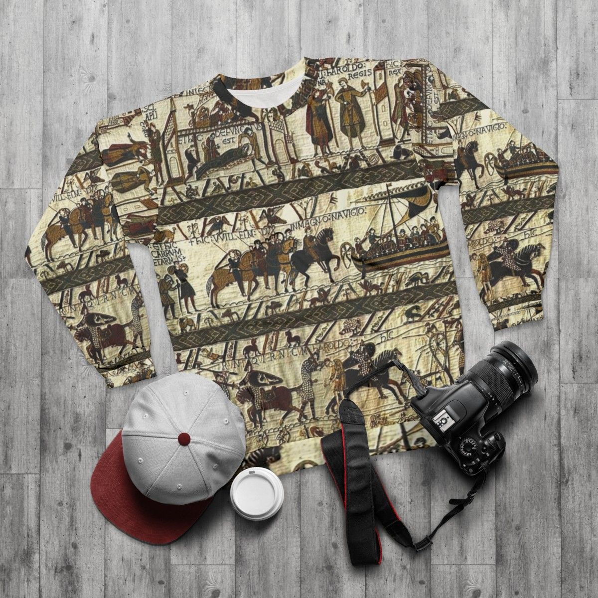 Bayeux Tapestry Medieval Viking Battle Sweatshirt - flat lay