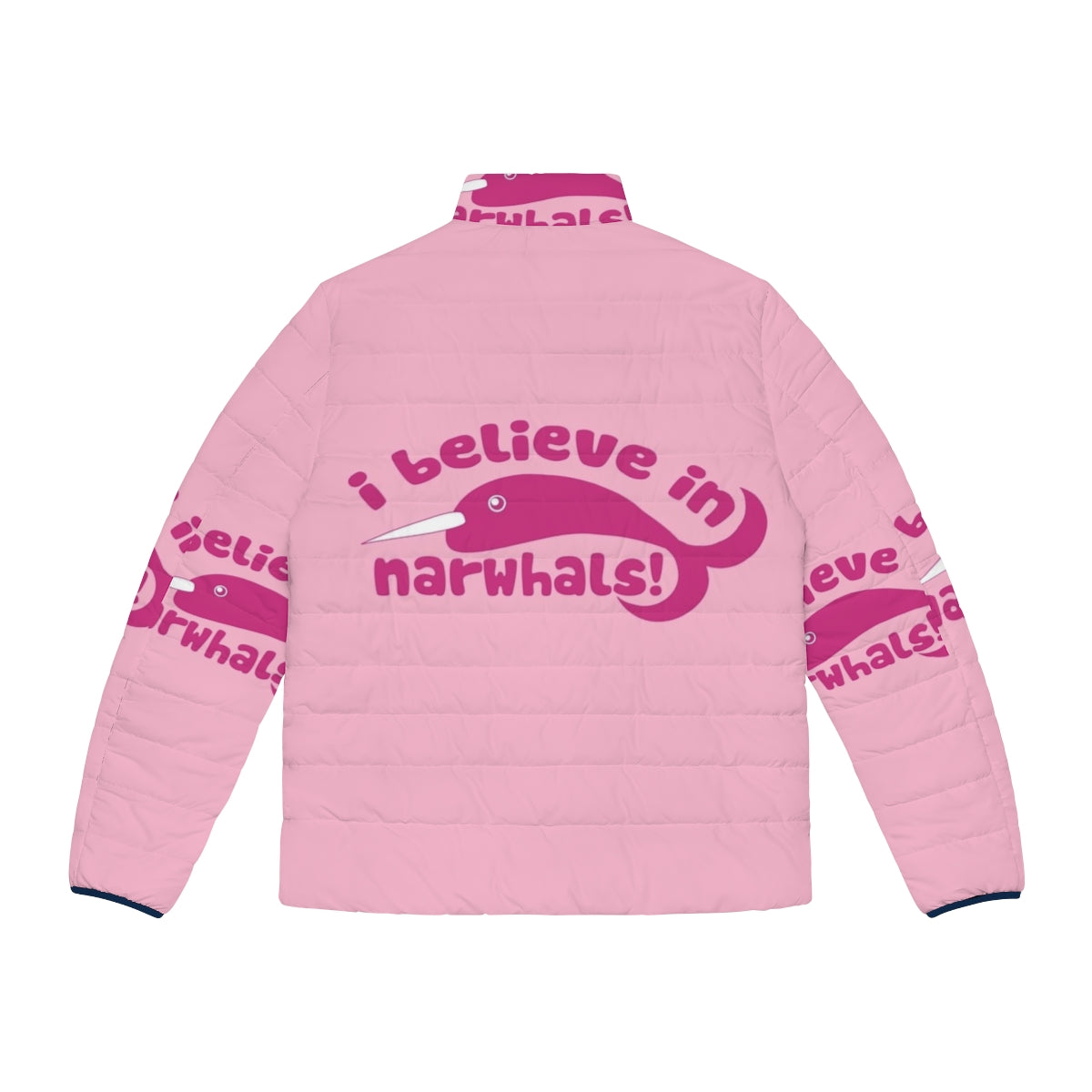 Narwhal puffer jacket with 'I Believe in Narwhals' text - Back