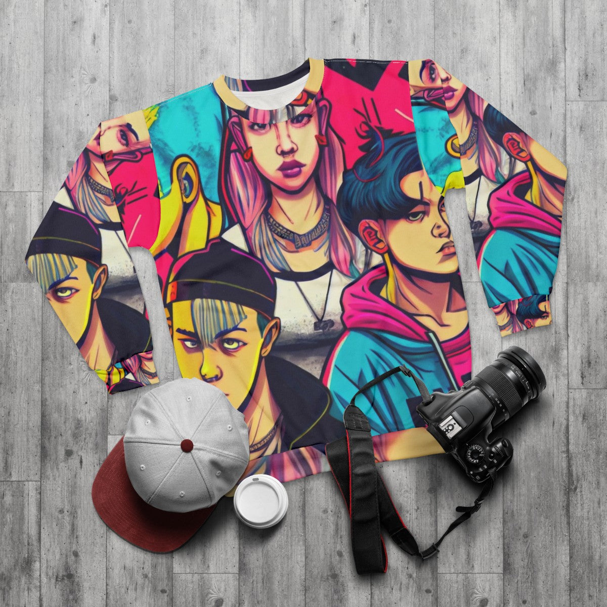 Young Royals Cyberpunk Manga Style Sweatshirt - flat lay