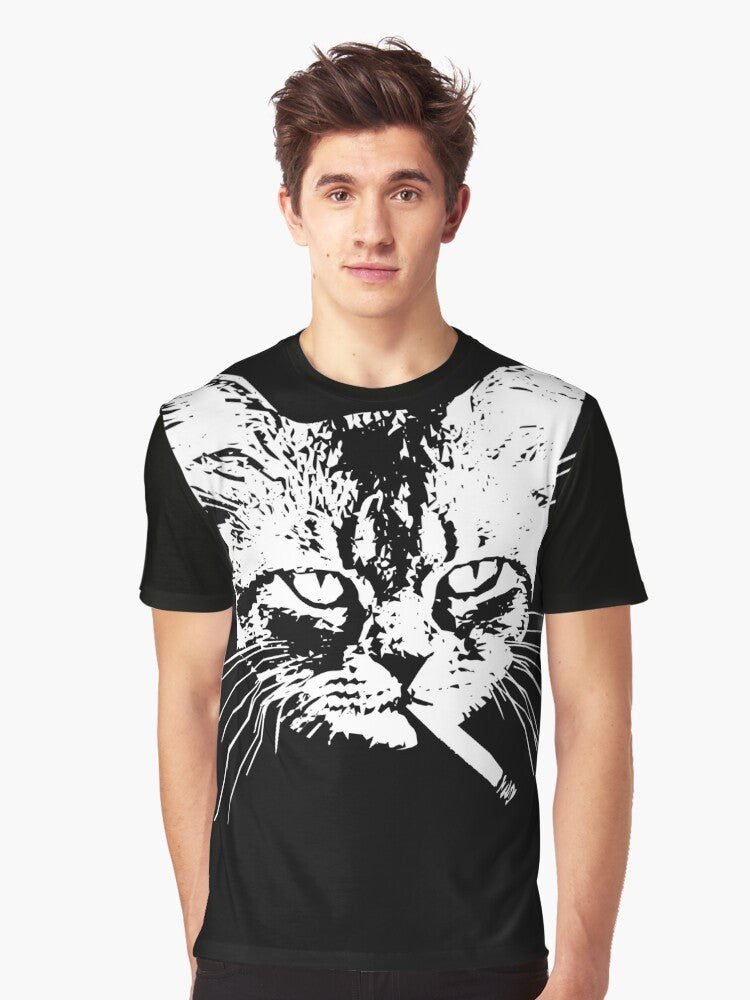 Tabby cat smoking a cigarette graphic design on a t-shirt for pastel goth and occult enthusiasts. - Men