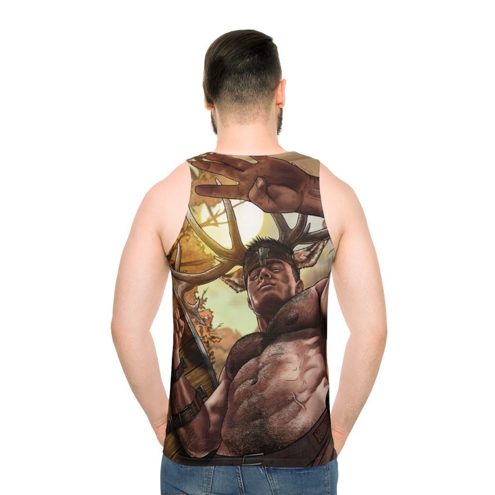 Unisex Shaman Tank Top with Fantasy Art Design - men back