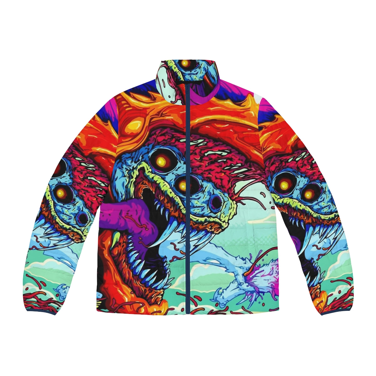 Hyper Beast puffer jacket with vibrant, abstract gaming-inspired design