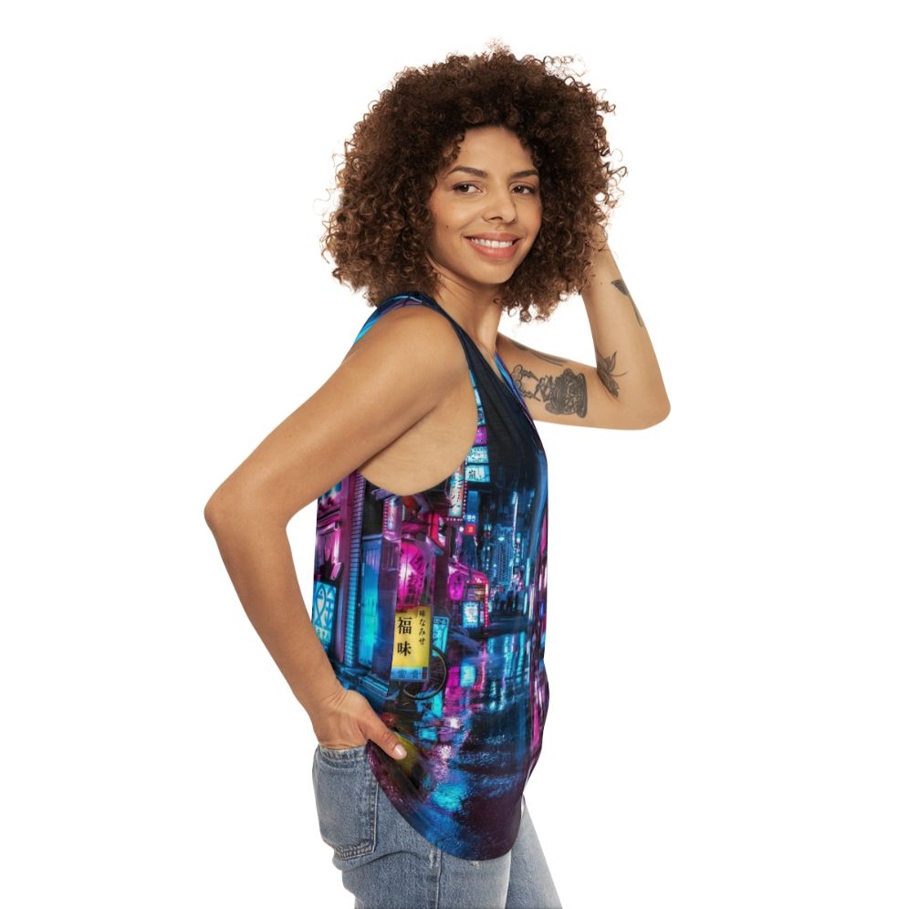 Cyberpunk Tokyo Night Unisex Tank Top - women side