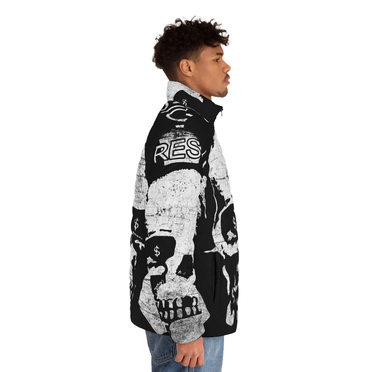 Depression Puffer Jacket with Melbourne Hardcore Punk Rock Inspired Design - men side right