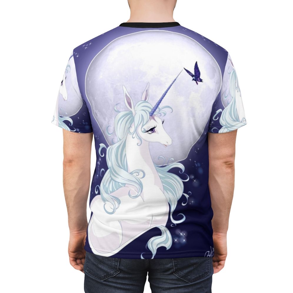 Whimsical full moon unicorn design on a high-quality t-shirt - men back