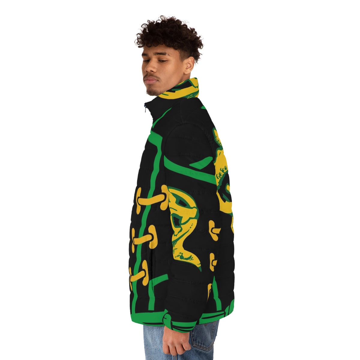 A puffer jacket with the Lloyd Garmadon design from the Ninjago series. - men side left