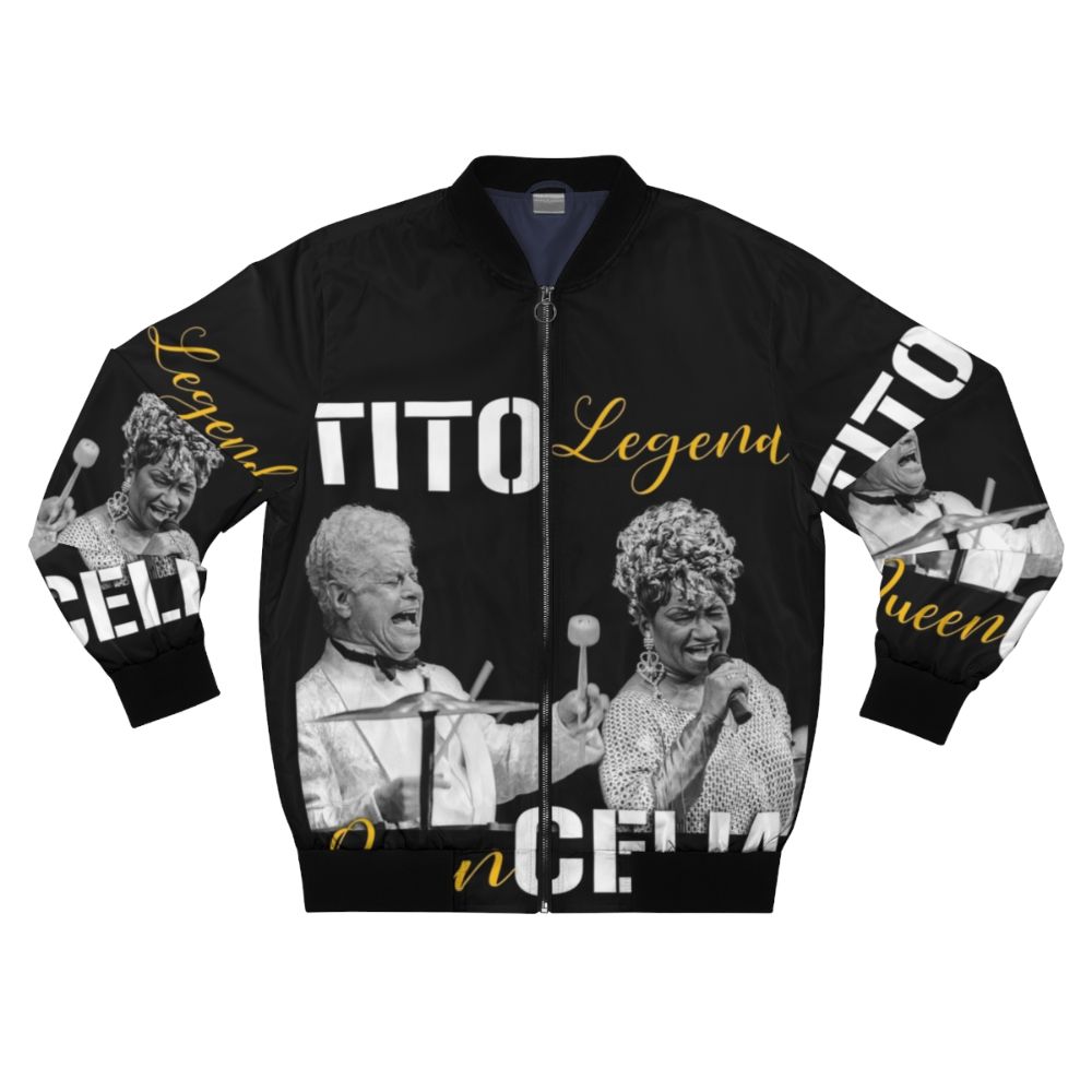 Tito Puente and Celia Cruz Inspired Bomber Jacket with Latin Music Symbols