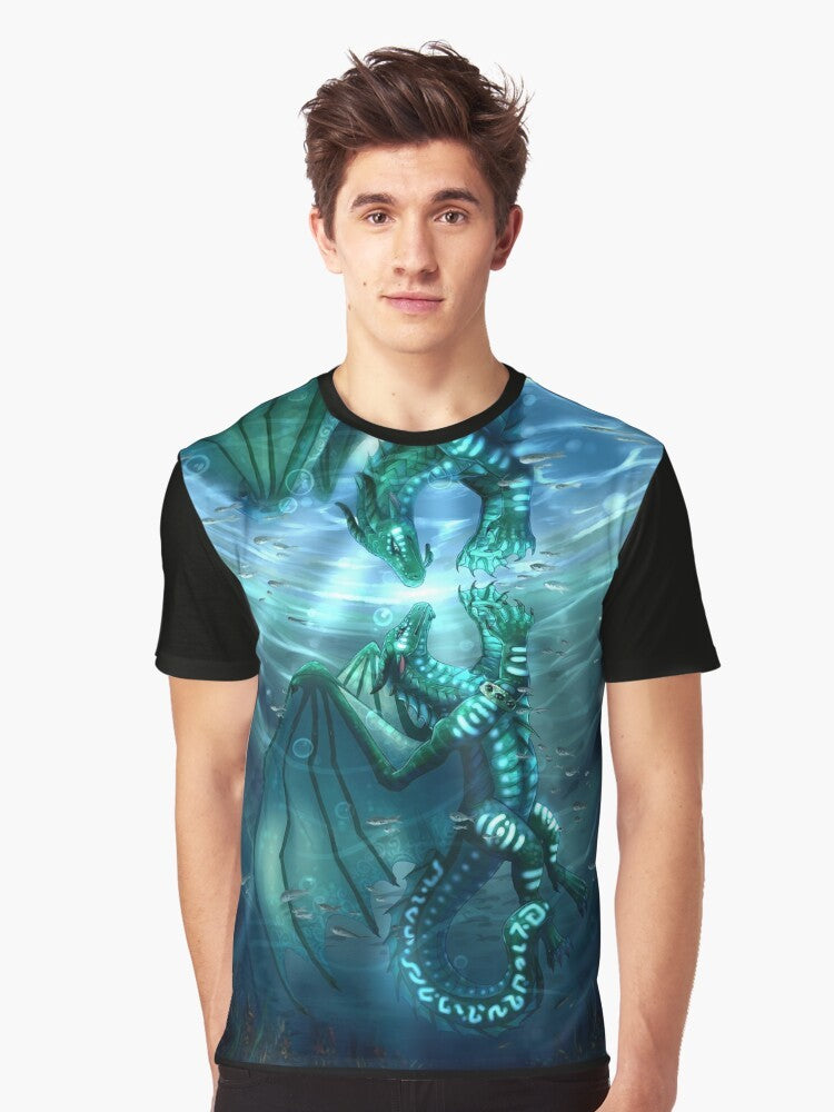 Wings of Fire Fathom and Turtle Graphic T-Shirt featuring sea dragon characters - Men