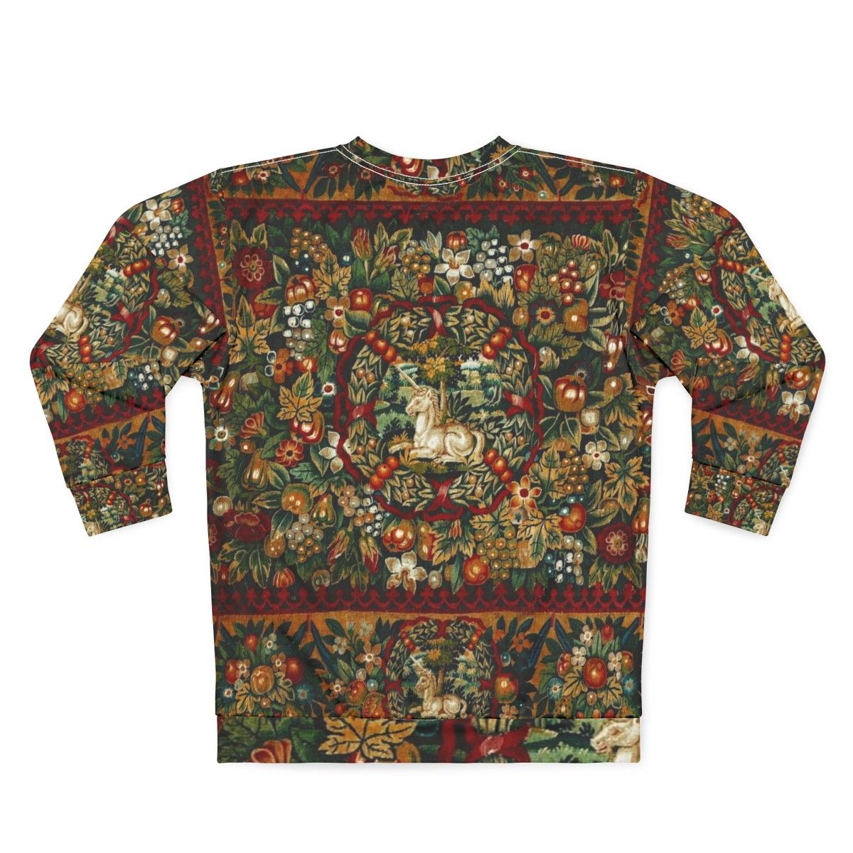 Medieval Unicorn Floral Tapestry Sweatshirt - Back