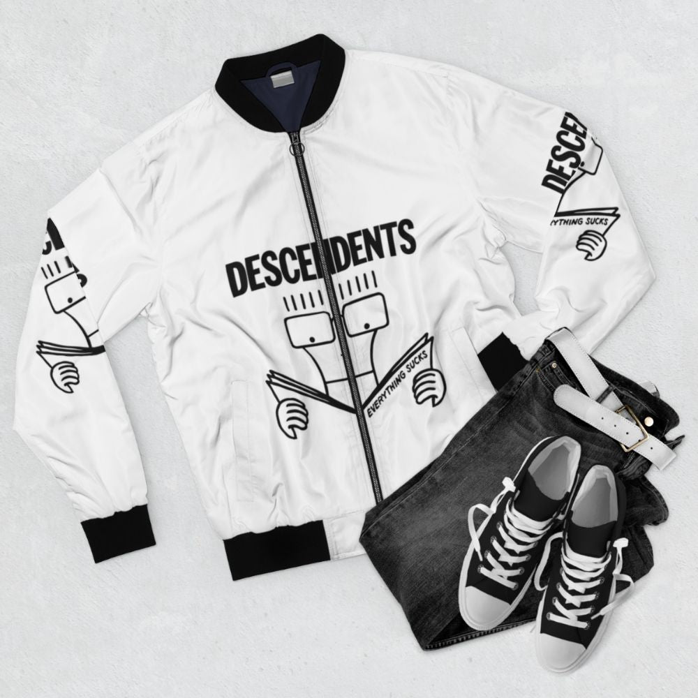 Descendents "Reading Sucks" Punk Rock Bomber Jacket - Flat lay