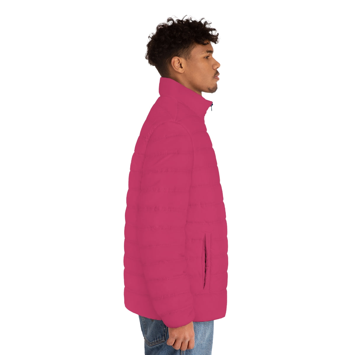 Raspberry Sorbet Puffer Jacket for a Chic Spring Look - men side right