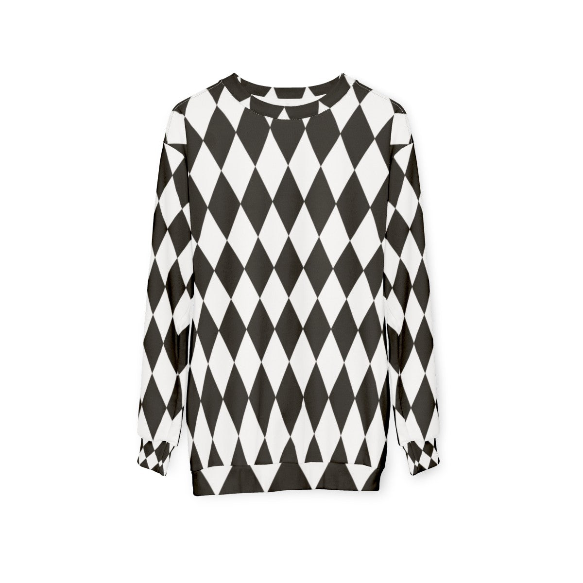 Harlequin diamond pattern black and white sweatshirt - hanging