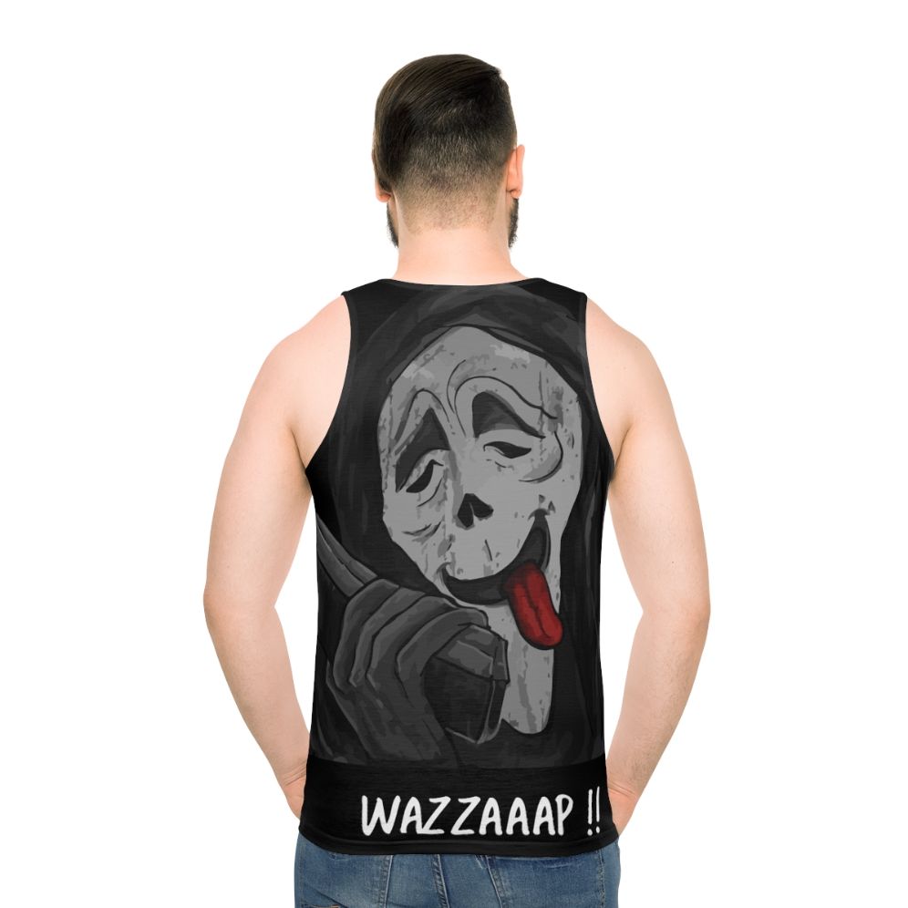 Unisex "Wazzaaap" horror movie inspired tank top - men back