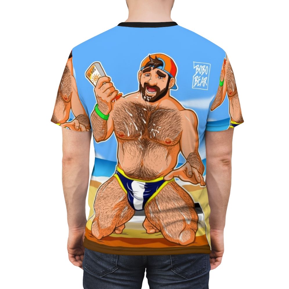 A vibrant and stylish T-shirt featuring a gay bear with a bearded and muscular design, perfect for embracing your pride and enjoying the summer sun. - men back