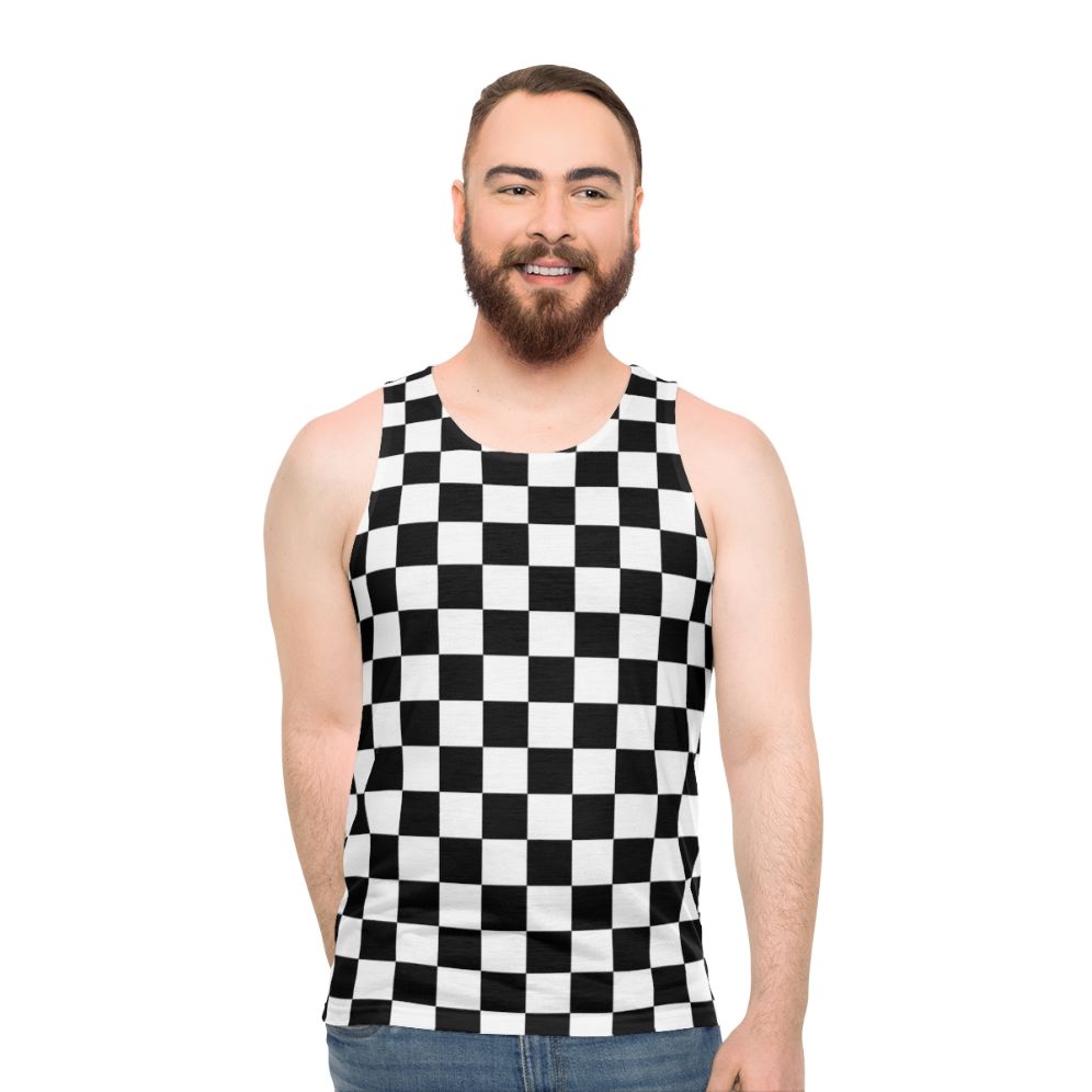 Checkerboard pattern unisex black and white tank top - men