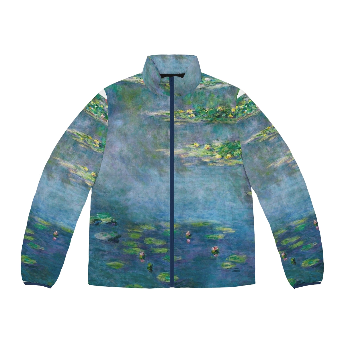 Claude Monet Water Lilies Puffer Jacket featuring the iconic impressionist painting