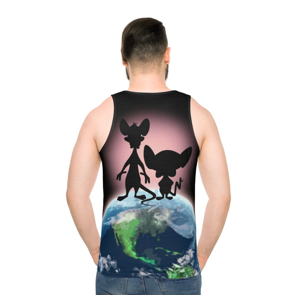 Unisex "Take Over the World" Tank Top with Cartoon Characters - men back