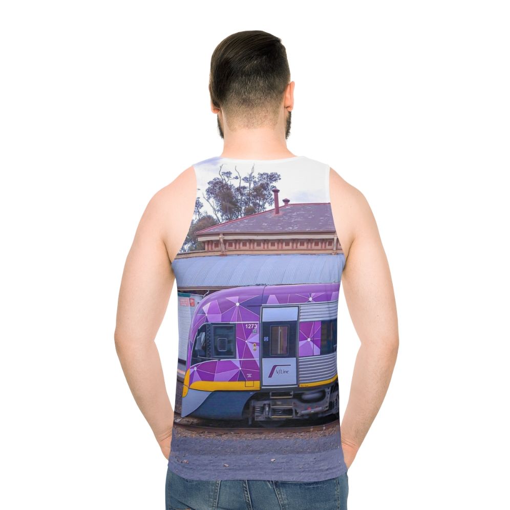 Unisex train tank top from Bendigo, Australia - men back