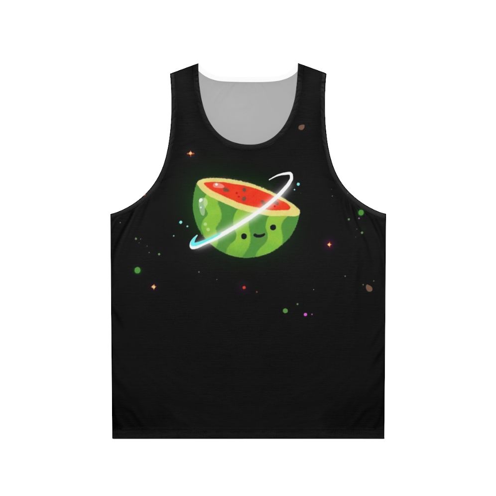 Unisex tank top with a space-themed melon print design