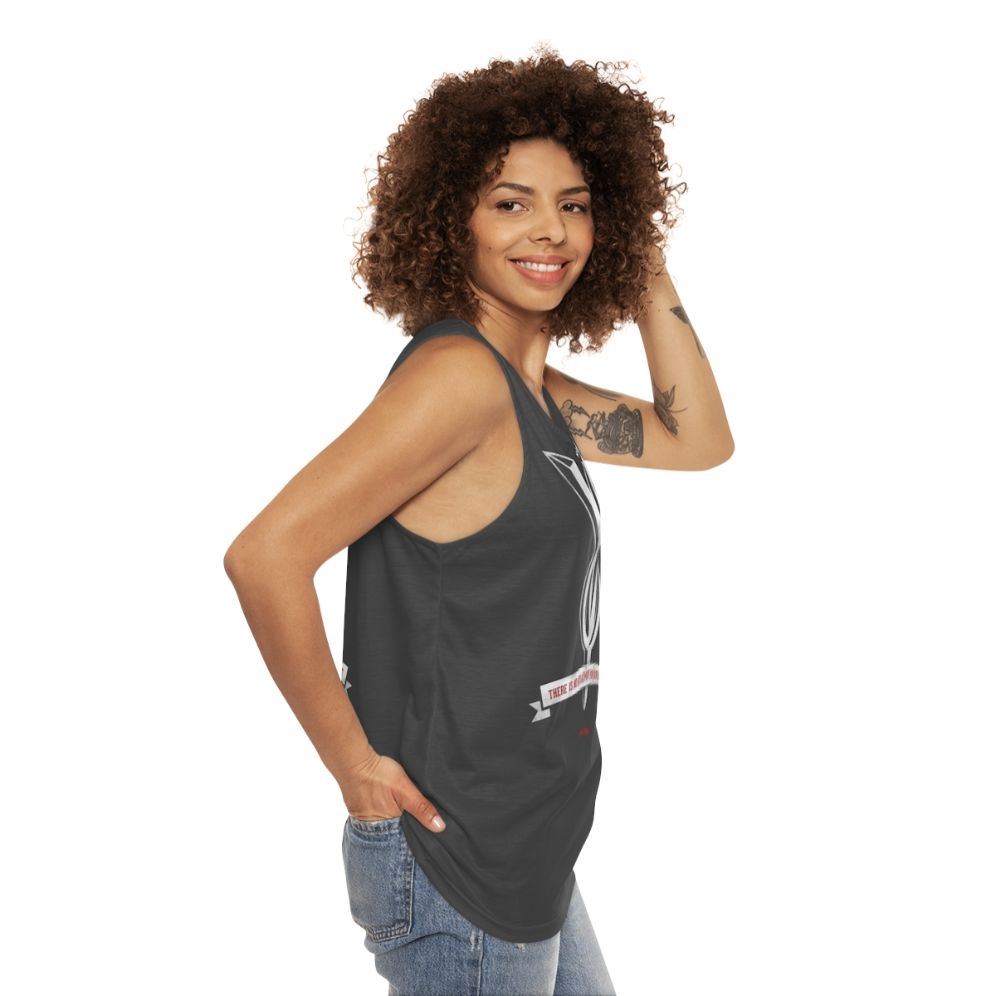 Unisex tank top with "No Replacement For Displacement" design - women side