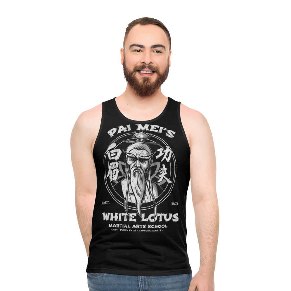 White Lotus Unisex Tank Top with Martial Arts Design - men