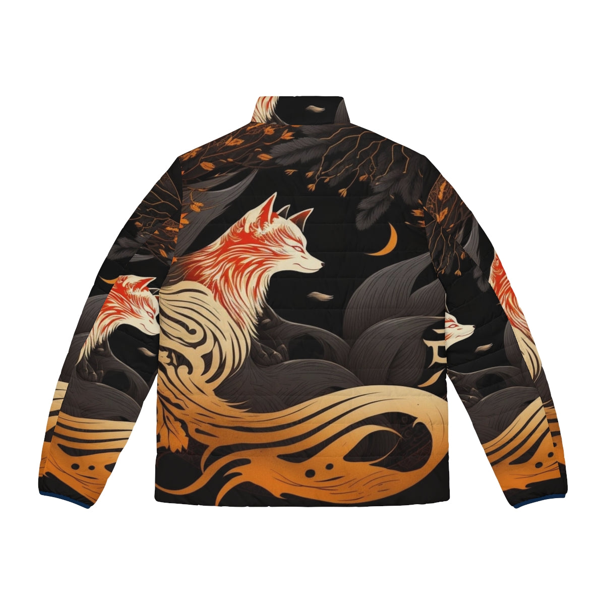 Kitsune Japanese art-inspired puffer jacket with a fox emblem design - Back