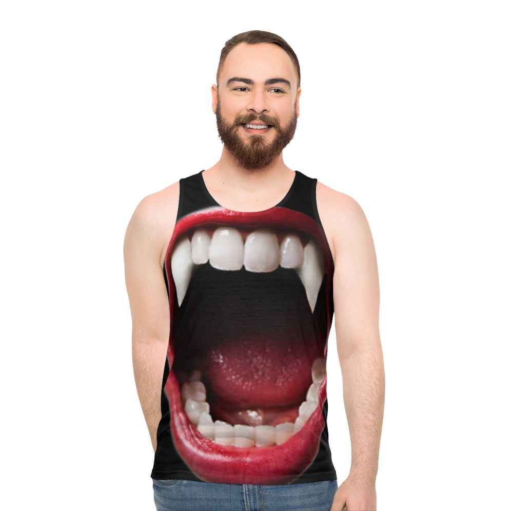 Vampire-themed unisex tank top with abstract, trendy patterns - men