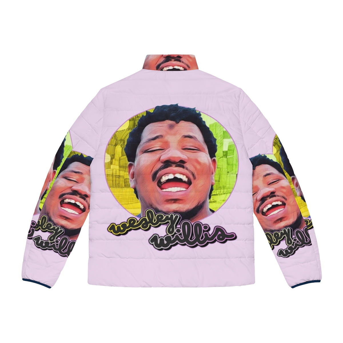 Retro puffer jacket featuring the artwork and music of Chicago artist Wesley Willis - Back