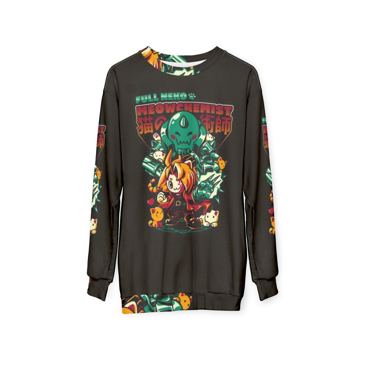 Neko Meowchemist Anime Sweatshirt featuring a cat-themed alchemist design - hanging