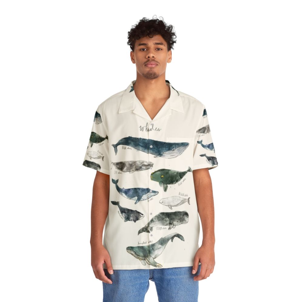 Whales Hawaiian Shirt with Vibrant Watercolor Ocean Themed Print - People Front