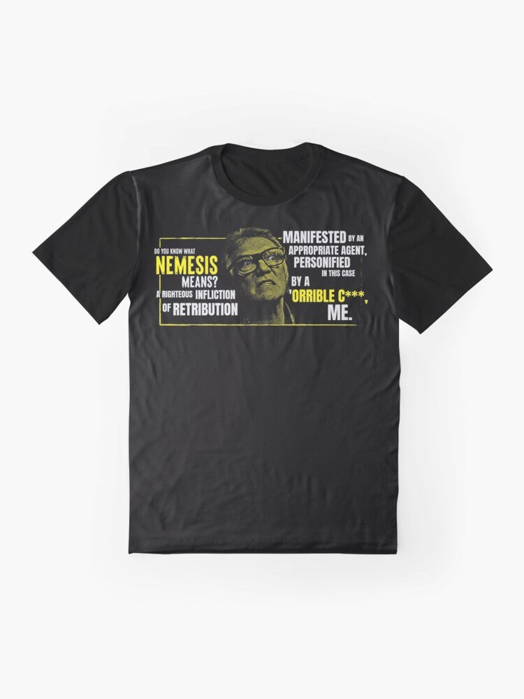 Bricktop 'do you know what Nemesis means?' Graphic T-Shirt - British Gangster Comedy - Flat lay