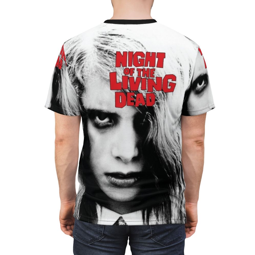 Terrifying Zombie Girl T-Shirt inspired by the classic horror film Night of the Living Dead - men back