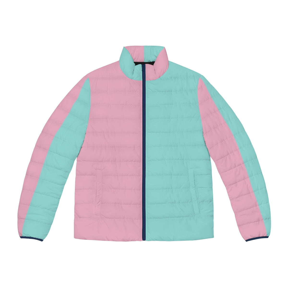 Half pink and blue colorblock puffer jacket