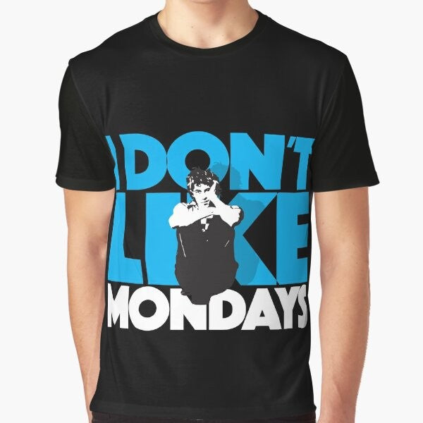 Vintage "I Don't Like Mondays" graphic t-shirt with 80s new wave punk style design