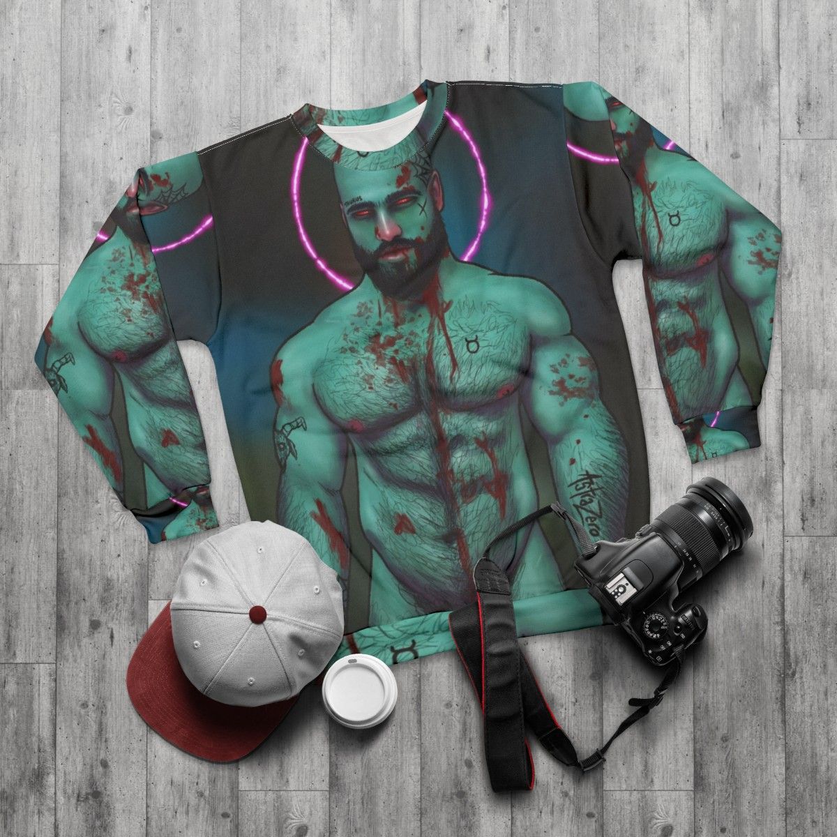 Astra Zero Dark Art LGBTQ Sweatshirt for Muscle Daddies - flat lay